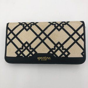 SPARTINA 449 Black Leather and Cream & Black Linen Snap Wallet